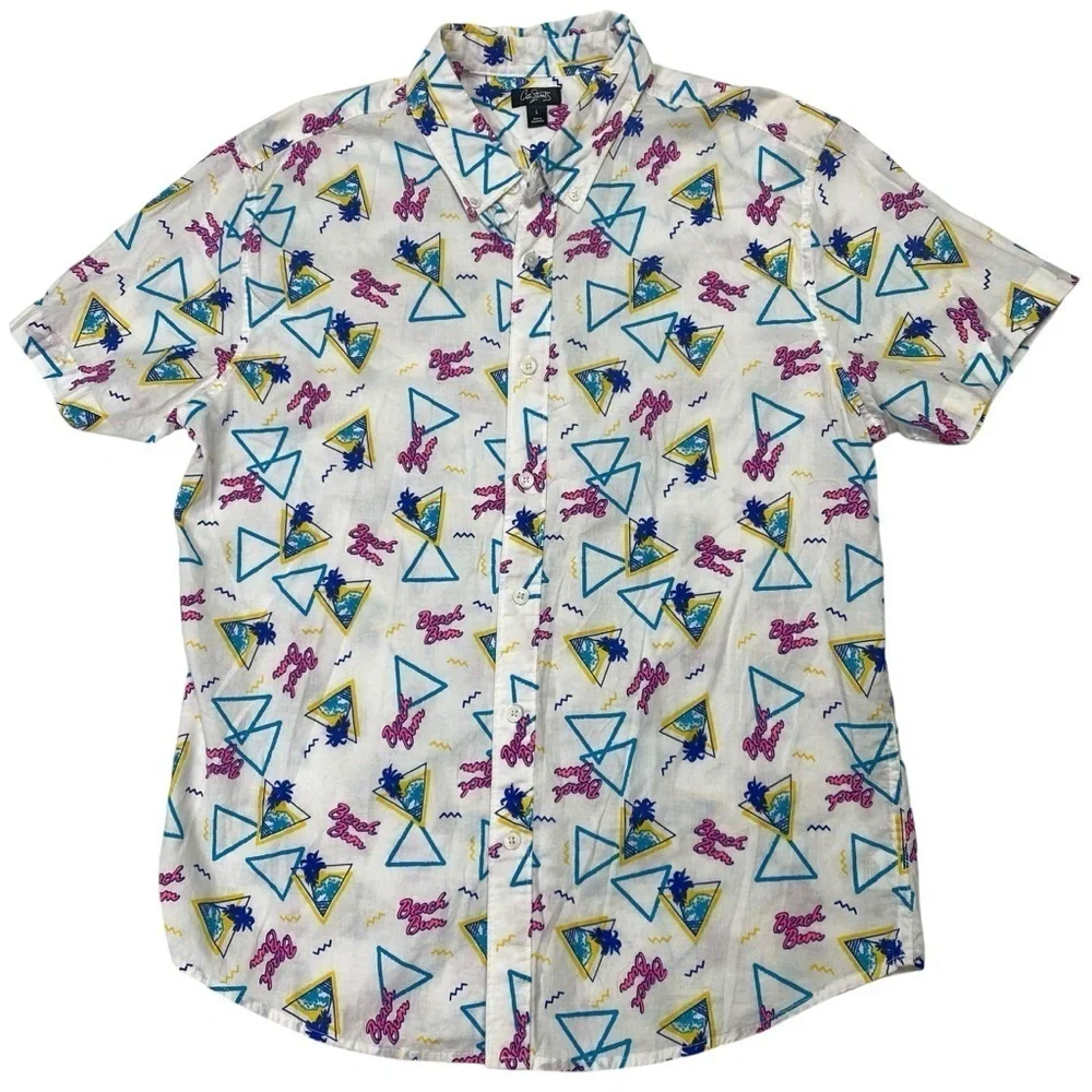 City Streets Beach Bum Button Down Shirt Size Large 80s Retro - Picture 1 of 10